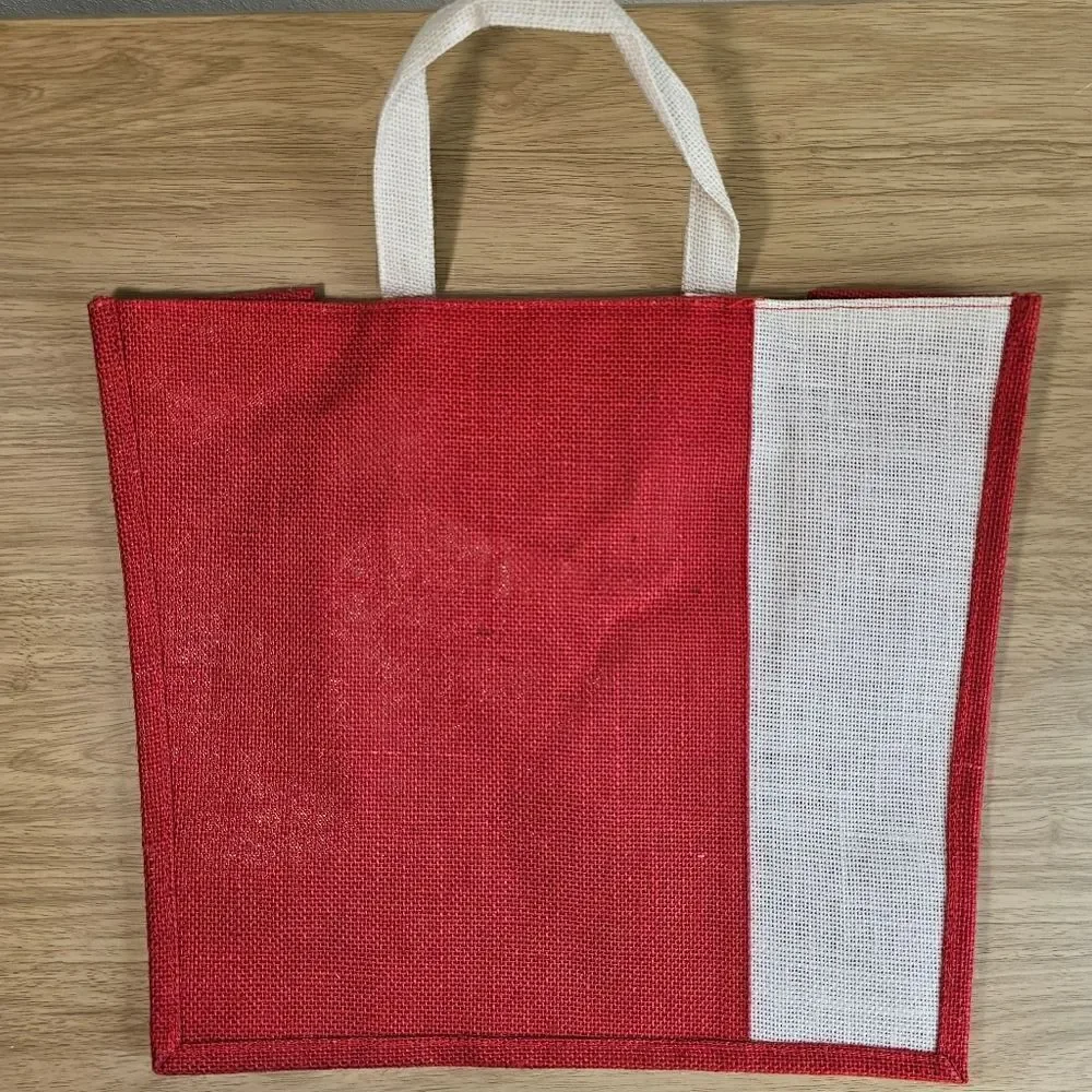 Hand-Made Tote Bag Christmas Jute Craft-Fabric Ribbon Flowers Hand Painted Gift